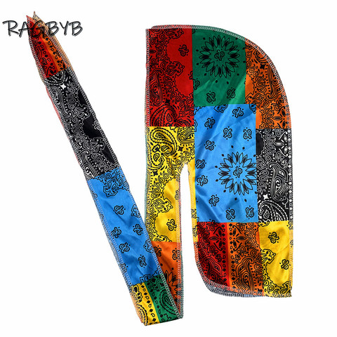 Fashion Men Silk Durag Paisley Printing Silky Durags Bandanas for Men Long Straps Headwear Head Scarf Wave Cap Headwrap Durags ► Photo 1/6