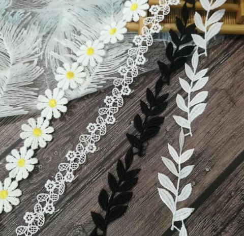 1Yards Embroidery Lace Flower Ribbon Leaf Applique Lace Fabric Cotton Lace Fabric Laces adornos de encaje ruban dentelle LE34 ► Photo 1/5