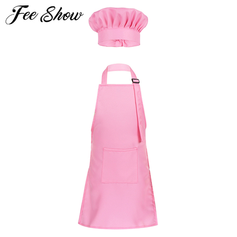 2Pcs Unisex Kids Boys Girls Adjustable Apron and Chef Hat Set for Kitchen Cooking Baking Painting Training Wear ► Photo 1/6