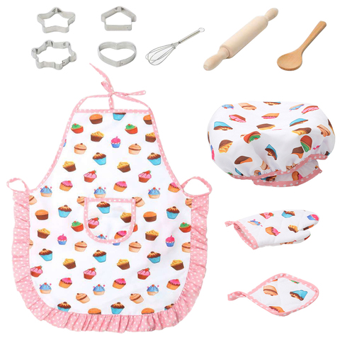 Toy Cake Apron Role Play Kitchen Cooking Baking Girls Toy Cooker Play Set Children Kids Cooking Kitchenware Bake Set Hat + Apron ► Photo 1/6