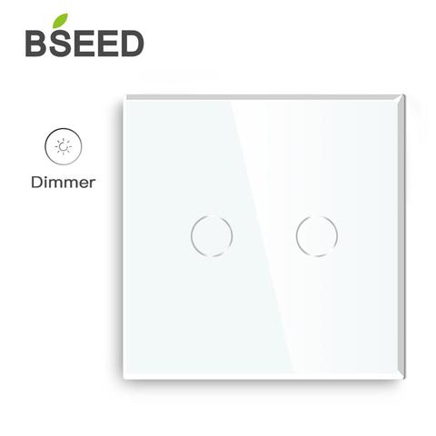 Bseed Dimmer 2 Gang 1 Way EU Standard Touch LED With Crystal Glass Panel Dimmer White Black Gloden Dimmer Wall Switch ► Photo 1/6