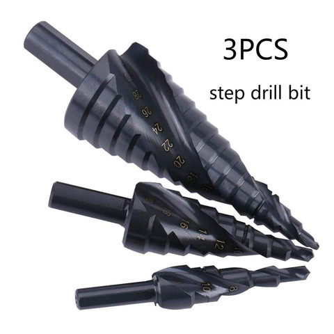 3pcs HSS Titanium Coated Step Drill Bit High Speed Steel Cobalt Nitriding Spiral Metal Drill Bit Triangle Shank For Wood Metal ► Photo 1/6