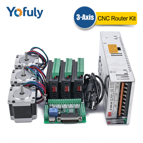3Axis/4 Axis CNC Router Kit,3 pcs 4A TB6600 Stepper Motor Driver + Nema23 Motor 57HS5630A4+5 Axis Interface Board+Power Supply ► Photo 1/6