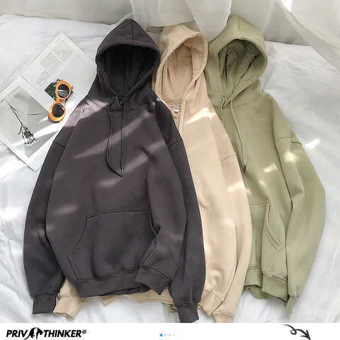 Privathinker Woman's Sweatshirts Solid 12 Colors Korean Female Hooded Pullovers 2022 Cotton Thicken Warm Oversized Hoodies Women ► Photo 1/6