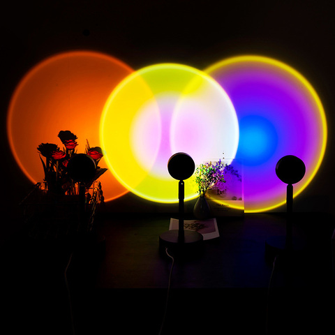 Sunset Rainbow Projector Night Lights Usb Bedside Table Lamp Valentines Day Gift Lamps Bedroom Bar Coffee LED Atmosphere Light ► Photo 1/6
