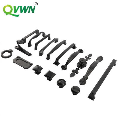 QVWN Cabinet Handles For Suitcases Black Solid Aluminum Alloy Door Knobs And Kitchen Cupboard Pulls Drawer Furniture Hardware ► Photo 1/6