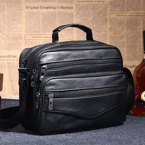 Men's Genuine Leather Vintage Shoulder Messenger Bag Male Casual Multifunction Small Crossbody Flap Hangbag Man Messenger Bags ► Photo 1/5