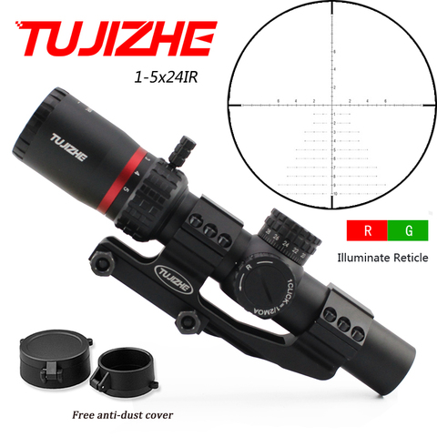 TUJIZHE 1-5x24IR Hunting Shooting Riflescope Optical Sight Compact Rifle Scope Glass Etched Reticle R/G Illumination ► Photo 1/6