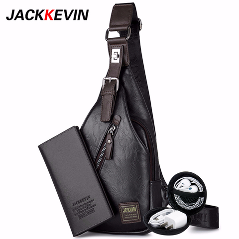 JackKevin Men's Fashion Crossbody Bag Theftproof Rotatable Button Open Leather Chest Bags Men Shoulder Bags Chest Waist Pack ► Photo 1/6