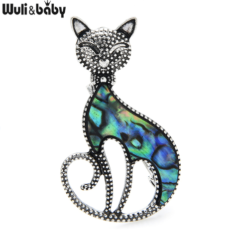 Wuli&baby Natural Shell Cat Brooches Women Unisex Lovely Smiling Cat Pet Animal Party Casual Brooch Pins Gifts ► Photo 1/3