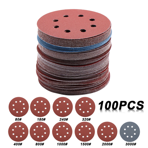 100pcs 5Inch 125mm Round Sandpaper 8 Holes Disk Sand Sheets Grit 80-3000 Hook and Loop Sanding Disc Abrasives for Polish ► Photo 1/6