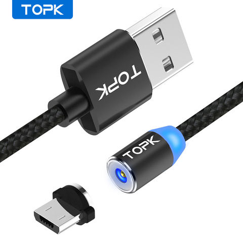 TOPK AM23 Magnetic Cable 1M & 2M Micro USB Cable LED Indicator Nylon Braided Magnet Charging Cable For Samsung S7 Edge ► Photo 1/6
