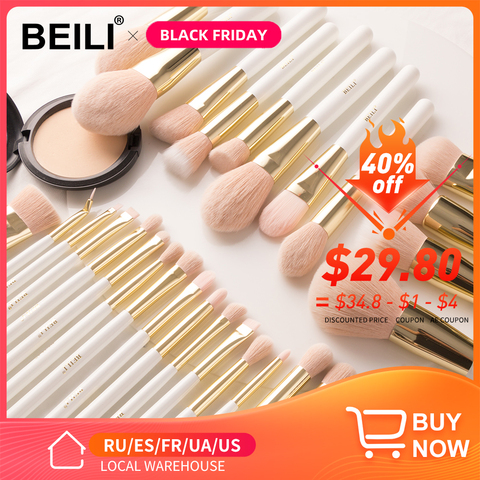 BEILI Pearl White Makeup Brushes set Professional Foundation Eyeshadow Powder brushes High quality Nano hair Make up Brushes ► Photo 1/6