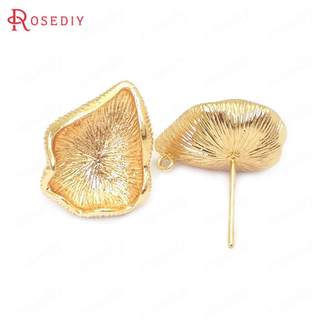 (38415)6PCS Height 17MM 24K Gold Color Brass Lotus Leaf Stud Earrings Pins Earrings Jewelry Making Supplies Findings Accessories ► Photo 1/4