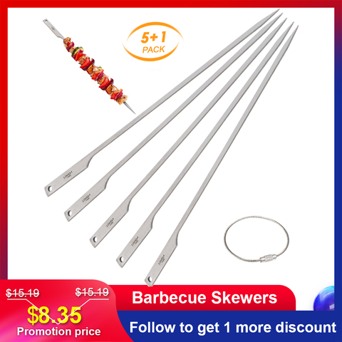 Lixada 5pcs Flat Titanium Barbecue Skewers Outdoor Camping Equipment Camping Cookware Picnic BBQ Grilling Kabob Skewers BBQ ► Photo 1/6