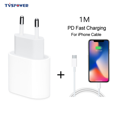 18W USB C Power Adapter TYPE-C USB-C TO lightn 8pin Cable 9V/2A PD2.0 Charger For iPhone 11 pro Max/8/X/XS/11