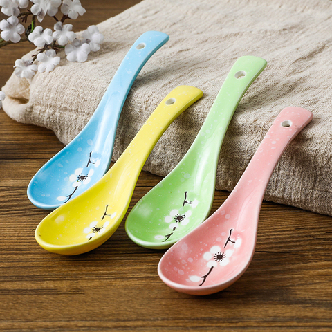Cherry blossoms Ceramic Spoon Kitchen Accessories 14cm Cookware Tool Japanese Cooking Rice Soup Kitchenware Damaged Claim ► Photo 1/6
