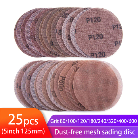 25pcs 5inch 125mm Mesh Sanding Discs Hook & Loop Abrasive Dust Free Disc Anti-Blocking Sharp Grinding Sandpaper for Car Wood ► Photo 1/6
