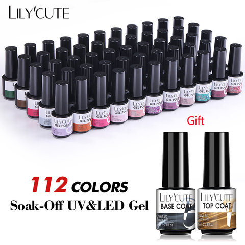 LILYCUTE 112 Colors Gel Nail Polish Set Semi Permanent Hybrid Gel Nail Varnish Set With Base Top Coat Soak Off UV LED Nail Gel ► Photo 1/6