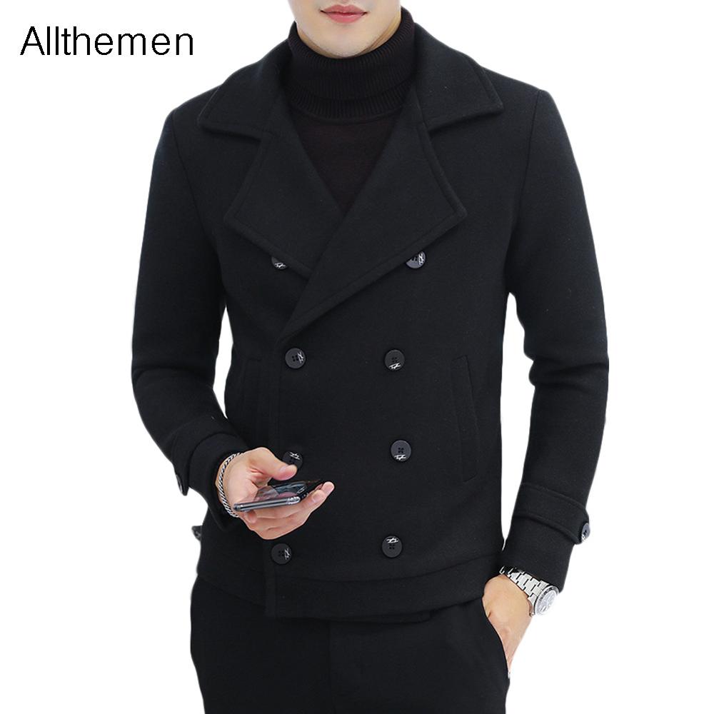 Allthemen Mens Trench Coat Thick Jacket Coats Winter Casual Double Collar Pea Outerwear 