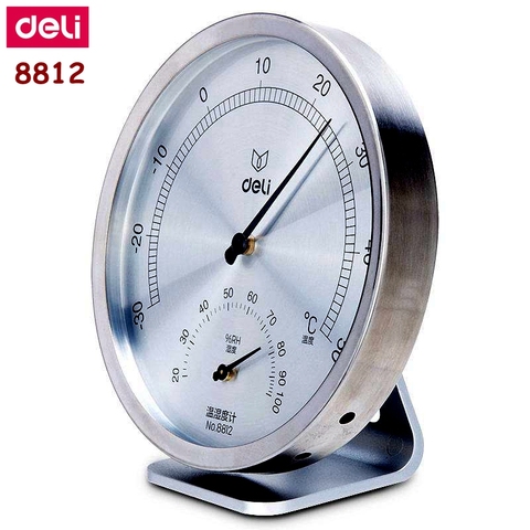 Deli 8812 Stainless Machanical Thermo-Hygrometer Mechanical induction element no need battery Temperature and humidity meter ► Photo 1/6