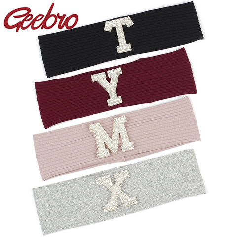 Geebro Baby Girls Fashion Pearl letters Ribbed Headbands Stretchy Hair Bands For Children Summer Kids Plain Turban Hairband ► Photo 1/6