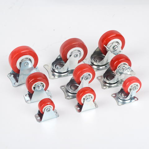 Red Plastic Rail Fixed Casters No noise Universal Wheel With Brake Small Cart Furniture Replacement Caster Hardware Accessories ► Photo 1/6