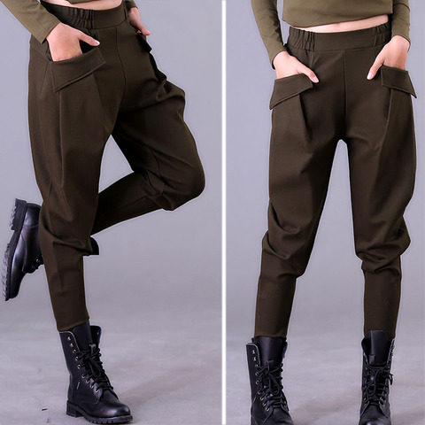 Women's Pants Autumn and winter harem pants women's casual trousers were thin Elastic waist pants large size radish pants black ► Photo 1/4