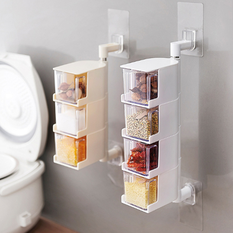 Multi-Tier 360 Degree Rotating Wall Mount Spice Rack Seasoning Storage Box Jars Organizer Condiment Containers Kitchen Tools ► Photo 1/6