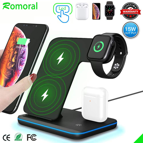 15W Wireless Charger Stand 3 in 1 Qi Fast Charging Dock Station for Apple Watch iWatch 5 4 3 AirPods Pro For iPhone 11 XS XR X 8 ► Photo 1/6