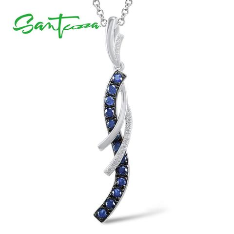 SANTUZZA Silver Necklaces Pendants For Women  925 Sterling Silver Shiny Blue Nano CZ Pendant fit for Necklace Fashion Jewelry ► Photo 1/6