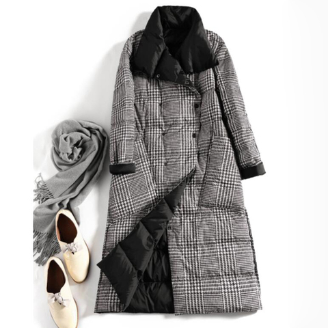 SEDUTMO Winter Long Plus Size 5XL Womens Down Jackets Ultra Light Coat Thin Double Sided Plaid Spring Slim Puffer Jacket ED931 ► Photo 1/6
