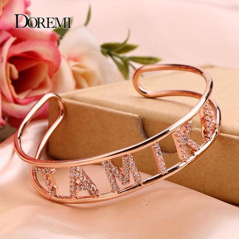 DOREMI Crystal Hollow Name Bangle with stone Bar Bracelet Custom Name Personalized Bracelets Rhinestone for Actual Pictures ► Photo 1/5