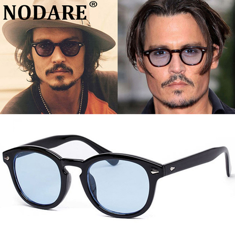 Fashion Johnny Depp Style Round Sunglasses Men Clear Tinted Lens Brand Design Party Show Sun Glasses For Male Blue Oculos De Sol ► Photo 1/6