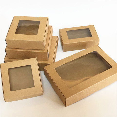 10pcs Window Gift Box  Kraft Paper Box Transparent PVC Window Soap Boxes Jewelry Gift Packaging Box Wedding Favors Candy Box ► Photo 1/6