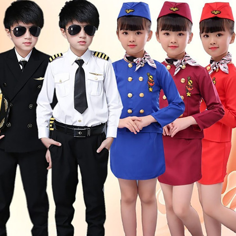 Pilot Uniform Stewardess Cosplay Disguise Captain Aircraft Halloween Costumes for Kids Military Uniforms Anime Cosplay Party ► Photo 1/6