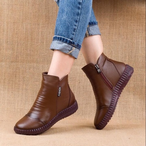 Akexiya Hot Sale Shoe Knight boots Genuine Leather Ankle Shoes Vintage Casual Shoes Brand Design Retro Handmade Women Boots Lady ► Photo 1/6