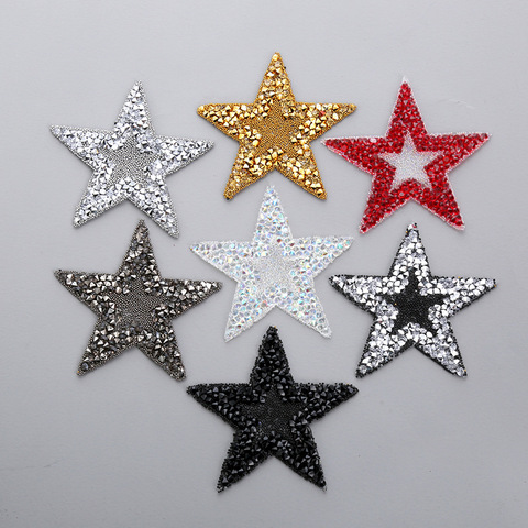 Hot Crystal Rhinestone Star Iron on Patches Bling Embroidered Applique For Clothing Shoe Bag Heat Transfer Sticker Stripes DIY ► Photo 1/6