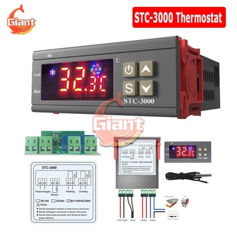 STC-3000 Thermostat Digital Temperature Controller 12V 24V 220V Heating Cooling Thermometer Sensor for Incubator Fridge Boiler ► Photo 1/6