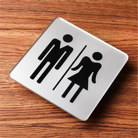 Warm Tip Wc Toilet Sign Sit Squatting Caution Slippery Door Number Plates Silver Signage Acrylic Plaque Personality Wall Sticker ► Photo 1/6