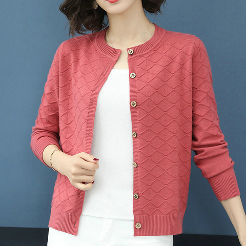 New Spring 2022 Women Knitted Cardigan Sweater Casual Single Breasted Coat Female Thin Knitted Jacket Elegant Pink Yellow ► Photo 1/6