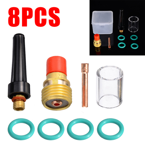 8pcs/set 2.4mm Durable TIG Welding Torch Stubby Tig Gas Lens #10 Pyrex Glass Cup Kit for WP-9/20/25 3/32