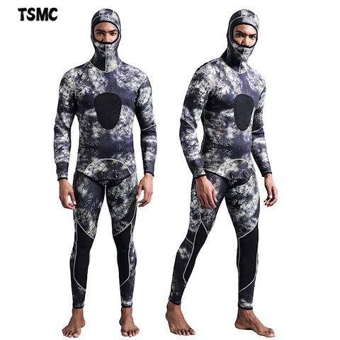 TSMC 3mm Camouflage Long Sleeve Fission Hooded 2 Pieces Of Neoprene Submersible Suit For Men Keep Warm Waterproof Diving Suit ► Photo 1/6
