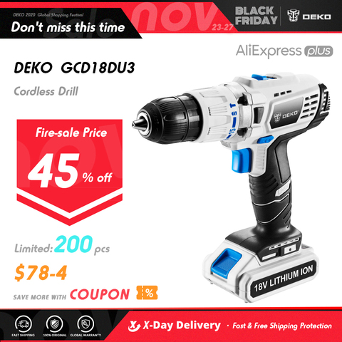 DEKO GCD18DU3 18V Impact Electric Screwdriver Lithium-Ion Battery Cordless Drill Variable Speed Mini Power Driver with LED Light ► Photo 1/6