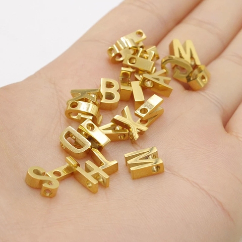 20Pcs Metal Gold Color Big Hole Alphabet Beads Necklace Pendant A-Z 26 Letter Beads Findings For DIY Jewelry Making Accessories ► Photo 1/6