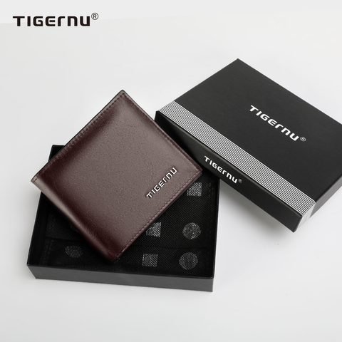 Tigernu New PU Leather Short Wallets Men RFID Business Male Money Purse Brown Black High Quality Card Holder New Wallets For Men ► Photo 1/6