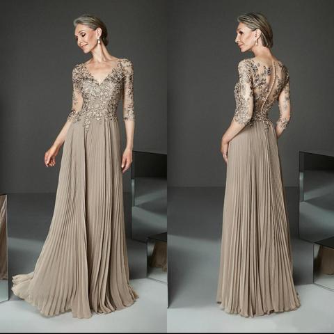 New Elegant Champagne Gold Ruched Evening Dresses Half Sleeve Long Prom Gwon 2022 Wedding Party Guest Dress femme robe de soiree ► Photo 1/6