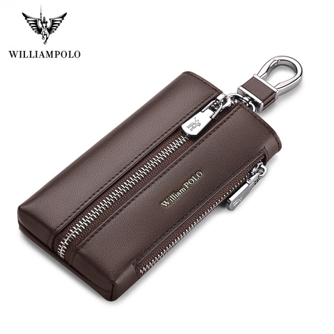 WilliamPolo Cowhide Leather Key case leather men's multifunctional key chain coin purse large capacity universal car key storage ► Photo 1/6