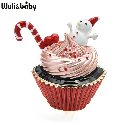 Wuli&baby Christmas Cup Cake Brooches New Year Enamel Snowman Dessert Brooch Pins Gifts ► Photo 1/3