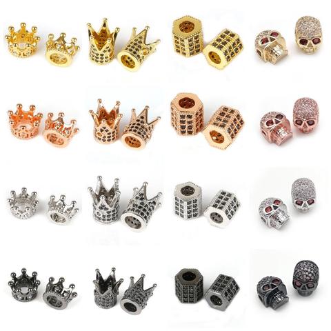 Copper Micro Pave Zircon Crystal CZ Geometry Crown Leopard Helmet Skull Loose Spacer Beads for Jewelry Making DIY Men Bracelet ► Photo 1/6